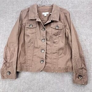 Christopher & Banks L Brown‎ Cotton Blend Stretch Utility Jacket Button Front
